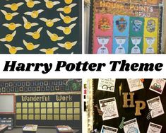 harry potter theme is shown in this collage with the words and pictures on it