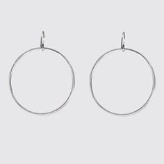 Large hoop earrings hang from an ear wire , swingy, modern, plain and sleek -approx.- 2" diameter-french ear wire-EJ2050 Modern Nickel-free Open Circle Hoop Earrings, Modern Metal Open Circle Hoop Earrings, Classic Dangle Hoop Earrings With Ear Wire, Modern Everyday Circular Hoop Earrings, Everyday Silver Hoop Earrings With French Hook, Modern Round Earrings With Lever Back, Silver Hoop Earrings With French Hook, Metal Dangle Hoop Earrings With French Hook, Modern Metal Earrings With French Hook