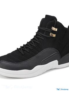 OrcaJump - Mens Sporty Casual Basketball Shoes PU Breathable Non-slip Wear-Proof Black/White, Red/White/Blue Fall Casual Slip-resistant Basketball Shoes With Round Toe, Black Wear-resistant High-top Sneakers For Sports, Wear-resistant Black High-top Sneakers For Sports, Black High-top Jordan Shoes For Outdoor, Black Jordan Shoes With Round Toe For Outdoor, Outdoor Black Jordan Shoes, Black Breathable Leather Jordan Shoes, Black Leather Breathable Jordan Shoes, Casual Jordan Slip-on Shoes With Rubber Sole