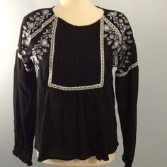 Rebellion Again Embroidered Long Sleeve Top Nice Embroidered Detail Length 21” Tip To Top 19.5” Topmedium M5 Black Long Sleeve Top With Embroidered Sleeves, Black Long Sleeve Blouse With Embroidered Sleeves, Casual Black Top With Embroidered Hem, Black Tops With Embroidered Sleeves For Fall, Black Long Sleeve Tops With Floral Embroidery, Black Floral Embroidered Long Sleeve Tops, Black Cotton Tops With Embroidered Sleeves, Black Crew Neck Blouse With Floral Embroidery, Fitted Black Top With Embroidered Sleeves