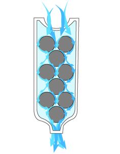 an image of a cell phone with blue and black circles on the front, surrounded by arrows