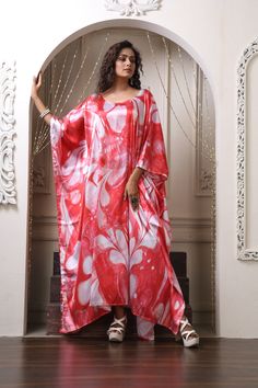 Modernize your style today!!! With this spectacularly crafte kaftan comprising floral print at front and back side. The round neck of this kaftan grants style statement to you. The back neck and front nec along with side look of the kaftan is an ultimate design of our skillful artists. So what are you waiting for, style up today and mesmerize. One Size Fits All (Small to 8XL) FABRIC•Silky satin ( The fabric is totally soft, cool, not stick to the body) • Regular kaftan Length 55” from shoulder t Red Silk Kaftan For Eid, Festive Floral Print Maxi Kaftan, Festival Silk Kaftan With Floral Print, Festive Red Kaftan With Printed Motifs, Festive Kaftan With Printed Motifs For Vacation, Traditional Digital Print Kaftan For Spring, Multicolor Floral Print Kaftan For Eid, Eid Multicolor Floral Print Kaftan, Festive Beach Kaftan With Printed Motifs