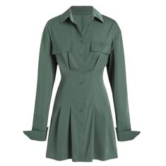 Cider Long Sleeve Button Up Fitted Waist Shirt Dress Color: Green Size: M (Us 6) New With Tags! Retail: $38 Collared Long Sleeve Shirt Dress With Full Button Up Front And Flap Faux Pockets At Chest Princess Seamed Fitted Waist For An Hourglass Sillouette Stretchy, Slinky Polyester Fabric Material: 97% Polyester, 3% Spandex Measures: 36" Bust, 31" Waist, 33.5" Length Blouse Dress Oversized, Sheer Long Sleeve Dress, Purple Long Sleeve Dress, Corset Shirt, Fall Winter Dresses, Light Blue Dresses, Lace Dress With Sleeves, Silky Dress, Oversized Blouse