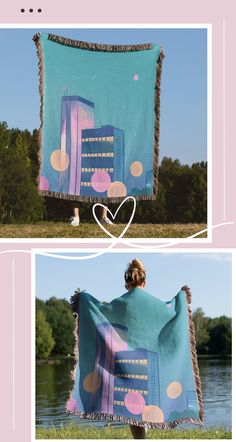 two photos with the same image in different ways, one has a blue and pink blanket on