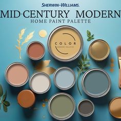 several different shades of paint next to each other with the words mid - century modern home paint palette