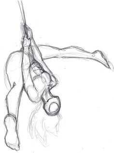 a pencil drawing of a person doing a handstand on one leg and holding a pair of scissors in the other hand