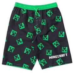 Get your gamer ready for a fun, action-packed adventure with this Minecraft Swim Trunks Bathing Suit featuring cool pixelated characters like Steve, Creepers, Zombies, Wolves, and more! Mine for materials, battle mobs, and build your unique world as you explore the ever-changing Minecraft landscape and create anything you can imagine. Your little one will love this cute and stylish swimming shorts bottoms featuring their favorite video game so much, they will always want to wear it. Goth Swim Trunks, Pixelated Characters, Trunks Outfit, Scene Kid Outfits, Gamer Clothes, Minecraft Landscape, Minecraft Zombie, Stylish Bathing Suits, Cool Clothes