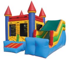 an inflatable bounce house with a slide