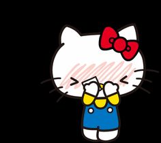 an image of hello kitty with a bow on it's head and blue overalls