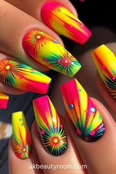 Bright nails are colorful and eye-catching, perfect for adding a pop of excitement to any look.  They are also a great choice for summer!  This post contains 39 ideas for bright nails, including: simple, cute, inspo, classy, elegant, fun, funky, edgy, neon, ideas, art, summer, designs, acrylic, short, for spring, almond. Easy Nail Designs Summer, Bright Summer Nails Designs, Bright Nail Designs, 3d Nail Art Designs, Nail Art Images, Gel Nail Art Designs, Vibrant Nails, Bright Nails