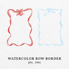 watercolor bow border jpg png on white paper with red and blue ribbon