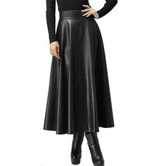 Season:Fall  Winter; Fabric:Faux Leather; Dress Length:Midi; Gender:Women's; Style:Casual,Fashion,Elegant; Occasion:Daily,Casual Daily,Going out,Street,Vacation,Date; Fit Type:Regular Fit; Waistline:High Waist; Pattern:Solid Colored; Design:Ruched; Pants Type:Skirt,Long Skirt; Front page:FF; Listing Date:11/16/2023 Hippie Rock, Pu Leather Skirt, Rock Outfit, Midi Flare Skirt, Skirts Midi High Waisted, Leather Midi Skirt, Long Skirts For Women, Elegant Skirt, Long Maxi Skirts