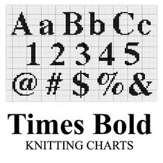 the times bold knitting chart is shown in black and white, with numbers on it