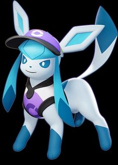 an animated pokemon figure wearing a baseball cap and blue pants, standing in front of a black background