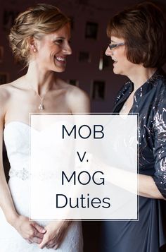 two women standing next to each other with the words mob v mog duties