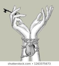 two hands tied up to each other holding a key