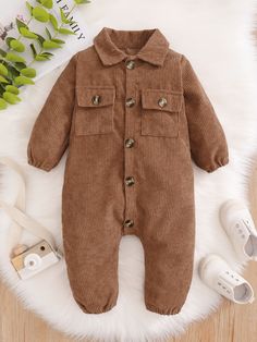 Fashion Gender Neutral, Shirt Jumpsuit, Baby Boy Sweater, Fall Baby Clothes, Shein Brasil, Solids For Baby, Unisex Clothes, Knitted Baby Clothes