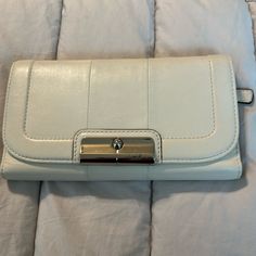 Cream Coach Wallet With Checkbook. Never Used. Has A Blue Transfer Strip On Back Bottom. Coach Elegant Wallet With Cell Phone Pocket, Elegant Coach Wallet With Cell Phone Pocket, Bags Coach, Coach Wallet, On Back, Coach Bags, Wallets, Bag Lady, Wallet