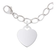 Simple yet sassy, this heart bracelet from Rembrandt Charms® is a must-have look. Crafted in sterling silver, this cute choice features a heart-shaped disc charm. Polished to a bright shine, this 7.0-inch link chain bracelet secures with a lobster claw clasp. Disc Bracelet, Link Chain Bracelet, Rembrandt, Heart Bracelet, Link Chain, Sterling Silver Bracelets, Lobster Claw, Chain Bracelet, Dog Tag Necklace