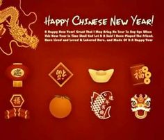 a chinese new year greeting card with gold and red decorations on a red background that says happy chinese new year