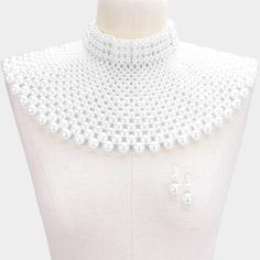 Pearl Bib Necklace - Trufacebygrace Pearl White Beaded Jewelry, Elegant Silver Pearl Bib Necklaces, Elegant White Pearl Bib Necklace, White Pearl Necklace Costume Jewelry For Party, White Pearl Bib Necklaces For Party, White Pearl Necklace For Party, Costume Jewelry Style, White Pearl Bib Necklace For Party, Pearl Bib Necklace, Necklace Size