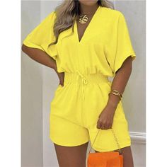 -Item Id 31508450 -Color: Yellow -Fabric: Non-Stretch -Material: Woven Fabric -Composition: 95% Polyester, 5% Elastane -Care Instructions: Machine Wash Or Professional Dry Clean **Open To Offers!!!** **Bundle To Save More** **30% Off Bundles Of 2 Or More Items!!** ***Orders Go Out Within 5-10 Business Days!! Thank You For Your Patience!! Multiple Sizes And Colors Available In Most Styles Don't See Your Size Or Color Listed, Just Ask. Yellow Fitted Jumpsuits And Rompers With Pockets, Fitted Yellow Jumpsuits And Rompers With Pockets, Spring Yellow Jumpsuits And Rompers With Pockets, Yellow V-neck Jumpsuits And Rompers For Vacation, Yellow Short Sleeve Jumpsuits And Rompers For Vacation, Yellow Summer Jumpsuits And Rompers For Loungewear, Chic Yellow Jumpsuits And Rompers For Day Out, Chic Yellow V-neck Jumpsuit, Yellow Jumpsuits And Rompers For Day Out