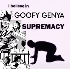 the shadow of a person jumping over a bed in front of a poster that says i believe in goofy genya