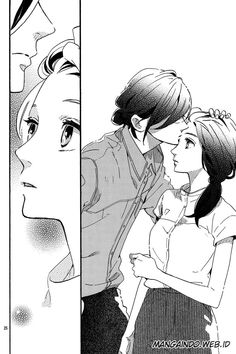 an anime scene with two people looking at each other and one person standing next to her