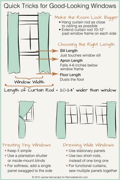 instructions for how to hang curtains on the window sill in an apartment or bedroom