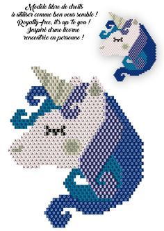 a cross stitch pattern with an image of a blue and white horse on it's face