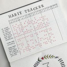 the habit tracker is displayed on top of a notebook