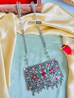 Multicolor Stone Big rectangle Pendant Oxidised Afghani Necklace. American Diamond Necklaces, Oxidized Necklace, Polki Necklace, Western Earrings, Ethnic Necklaces, Kundan Necklaces, Ethnic Earrings, American Diamond, Barbie Collection