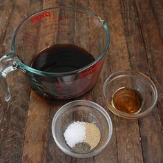 the ingredients to make this dish are in small bowls and on top of a wooden table