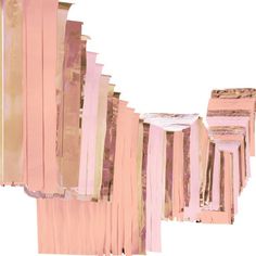 an abstract painting with pink and gold stripes on it's edges, against a white background