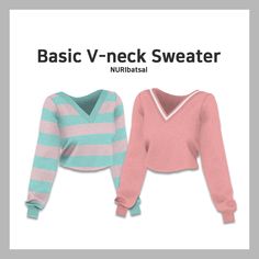 two sweaters are shown with the words basic v - neck sweater on top and below