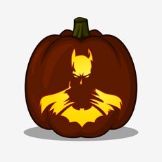 a pumpkin with the image of batman on it's face and hands, drawn in yellow