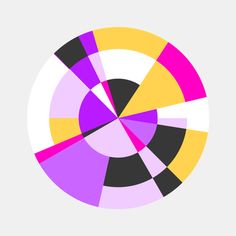 an abstract circular design in shades of purple, yellow and pink on a white background