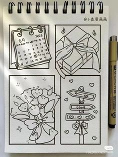 a notebook with some drawings on it