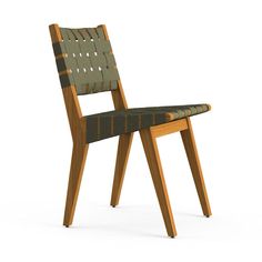 a wooden chair with black leather seat and backrests on an isolated white background