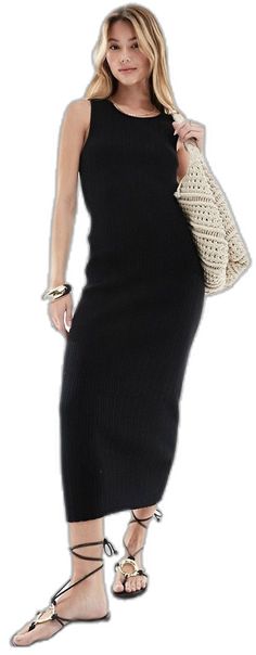 Elegant Ribbed Sleeveless Dress, Sleeveless Ribbed Midi Dress, Casual Sleeveless Ribbed Maxi Dress, Sleeveless Bodycon Midi Dress For Winter, Trendy Sleeveless Ribbed Midi Dress, Casual Ribbed Sleeveless Midi Dress, Spring Black Ribbed Midi Dress, Black Sleeveless Ribbed Maxi Dress, Sleeveless Black Ribbed Maxi Dress