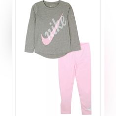 Nwt Nike Girls Outfit Various Sizes Available 60% Cotton/40% Polyester This Two-Piece Set From Nike Features A Long Sleeve Tee With A Heathered Color Design Screen Print Top, And A Pair Of Pocket Free Nike Pants. Pink Spring Sleepover Sets, Nike Long Sleeve Loungewear Sets, Nike Loungewear Sets, Nike Casual Loungewear Sets, Nike Casual Long Sleeve Sets, Casual Nike Long Sleeve Sets, Sporty Pink Loungewear Sets, Sporty Pink Long Sleeve Sets, Playful Nike Playwear Sets