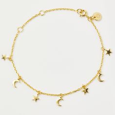 Star Moon Bracelet, Cute Bracelets With Charms, Semi Precious Stone Bracelet, Everyday Jewellery, Pretty Jewelry Necklaces, Cute Bracelet, Moon Bracelet, Mini Moon, Bracelets Gold