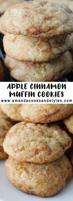 apple cinnamon muffin cookies stacked on top of each other with the title above it