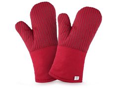 red oven mitts on white background