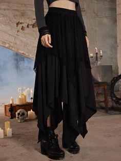 Styl Goth, Goth Fits, Goth Skirt, Look Boho Chic, Vestidos Vintage, Asymmetrical Skirt