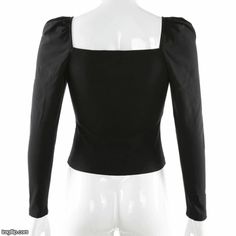 Material: Polyester Collar: Sweetheart square Neck Decoration: Spliced Sleeve Length: Full Sleeves Sleeve Style: Puff Sleeves Pattern Type: Solid Colors: Black, white Sweetheart Neckline Shirt, Square Neckline Blouse, Square Neck Blouse, Puffed Long Sleeves, Black Blouse Women, Fashion Materials, Women Shirts Blouse, Black Square, Blouse Shirt