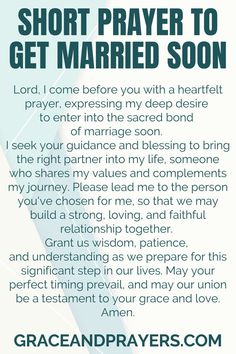 a prayer card with the words, short prayer to get married soon