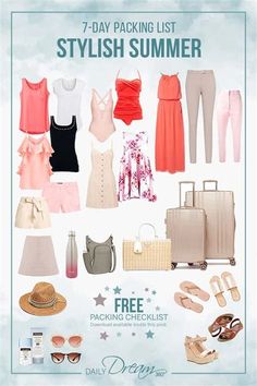 the 7 - day packing list for stylish summer is shown in this poster