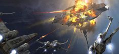 an image of some sci - fi fighters in the air with fire coming out of them