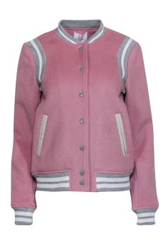 This Parker letterman jacket is your ultimate go-to for sporty chic weekend wear! This jacket is like a burst of playful energy, with its vibrant pink and grey color scheme that screams fun and confidence. The classic letterman design adds a touch of athletic charm. So throw it on, embrace your inner cool girl, and get ready to take the weekend by storm in this Parker stunner. Size S Shell 80% Wool, 20% Polyester Rib Trim 57% Polyester, 31% Cotton, 11% Nylon, 1% Elastane Faux Leather 50% Polyure Trendy Winter Track Jacket For College, Trendy Varsity Jacket For Spring Sports, Spring Trendy Varsity Jacket For Sports, Trendy Spring Varsity Jacket For Sports, Trendy Spring Sports Varsity Jacket, Winter Athleisure Varsity Jacket For Sports, Fall Sports Varsity Jacket In College Style, Trendy Winter Varsity Sports Jacket, Winter Varsity Jacket For Sports